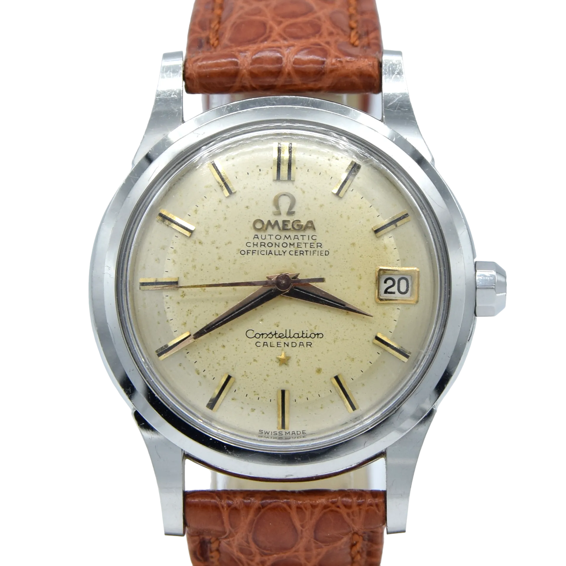 1956/57 Omega Constellation Chronometer Early Model 2943 with two tone Patina Dial in stainless steel