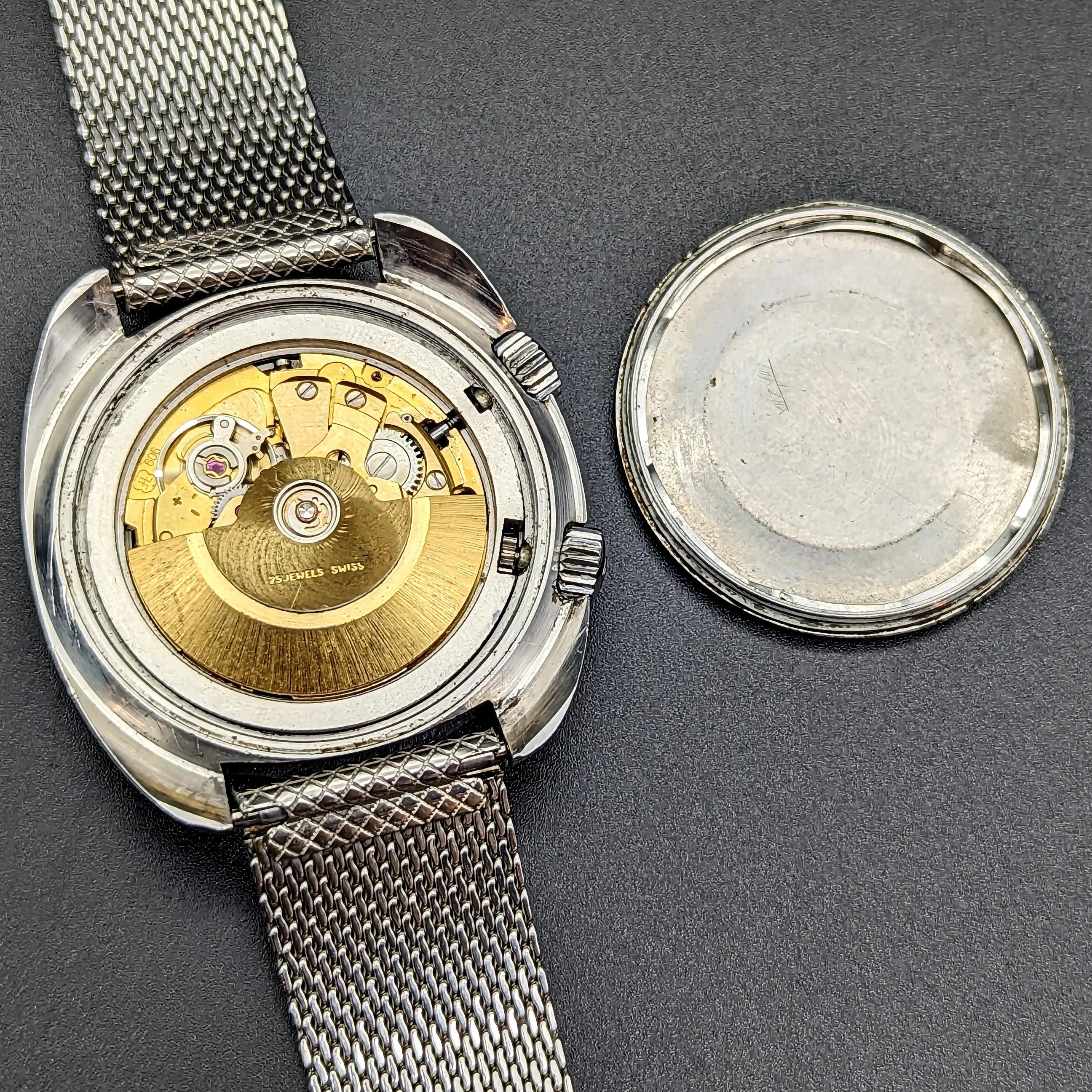 1970s SANDOZ Monsoon Automatic Watch Triple Date Swiss Made Wristwatch