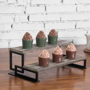 2-Tier Torched Wood and Metal Dessert / Cupcake Display Riser