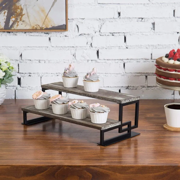 2-Tier Torched Wood and Metal Dessert / Cupcake Display Riser