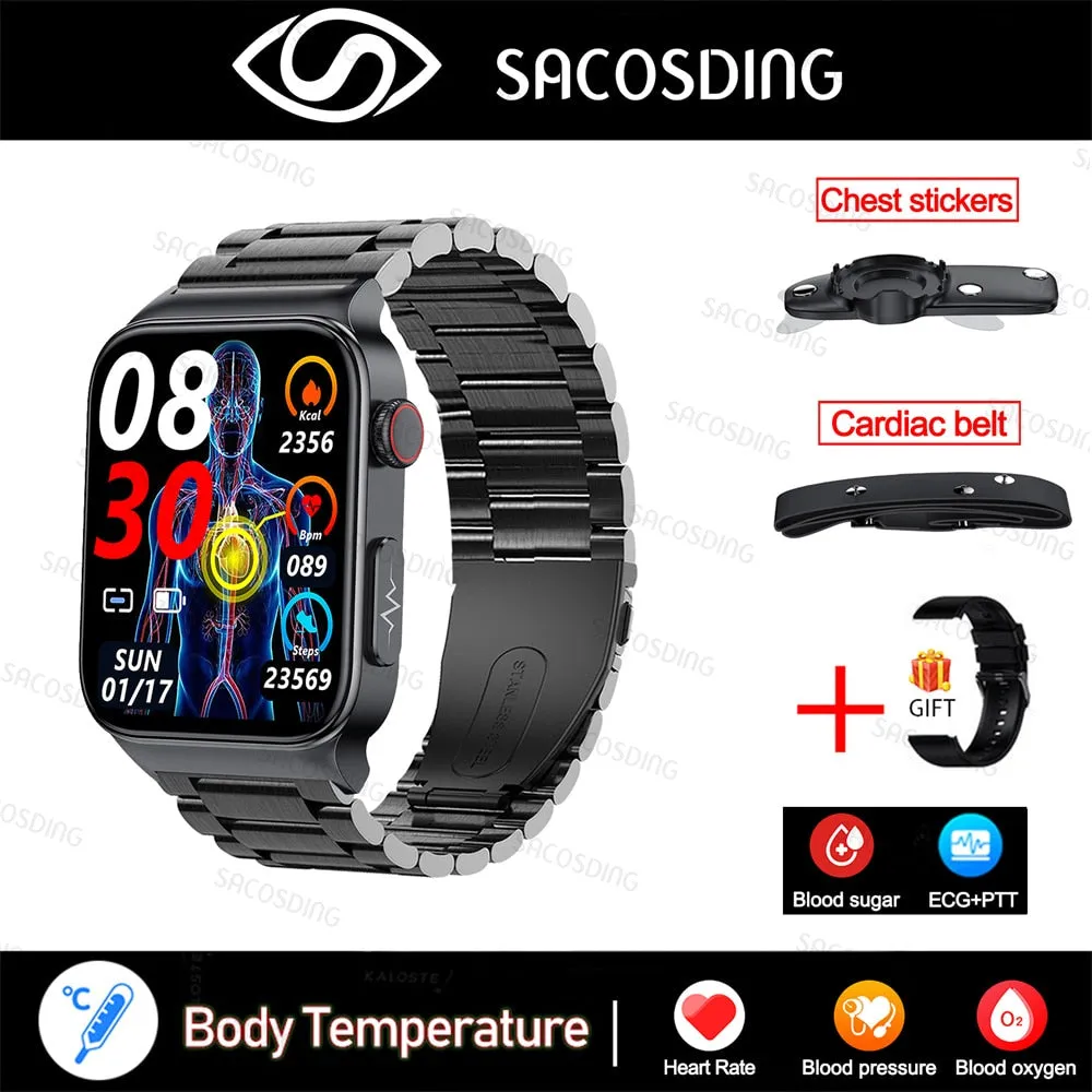 2022 NEW Blood Glucose Smart Watch Men ECG Monitor Blood Pressure Body Temperature Smartwatch IP68 Waterproof Fitness Tracker