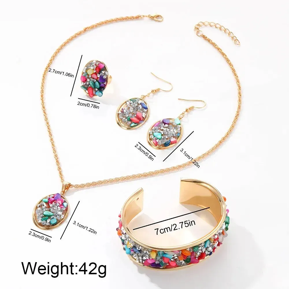 6PCS Set Luxury Watch Women Ring Necklace Earrings Bracelet Watches Set