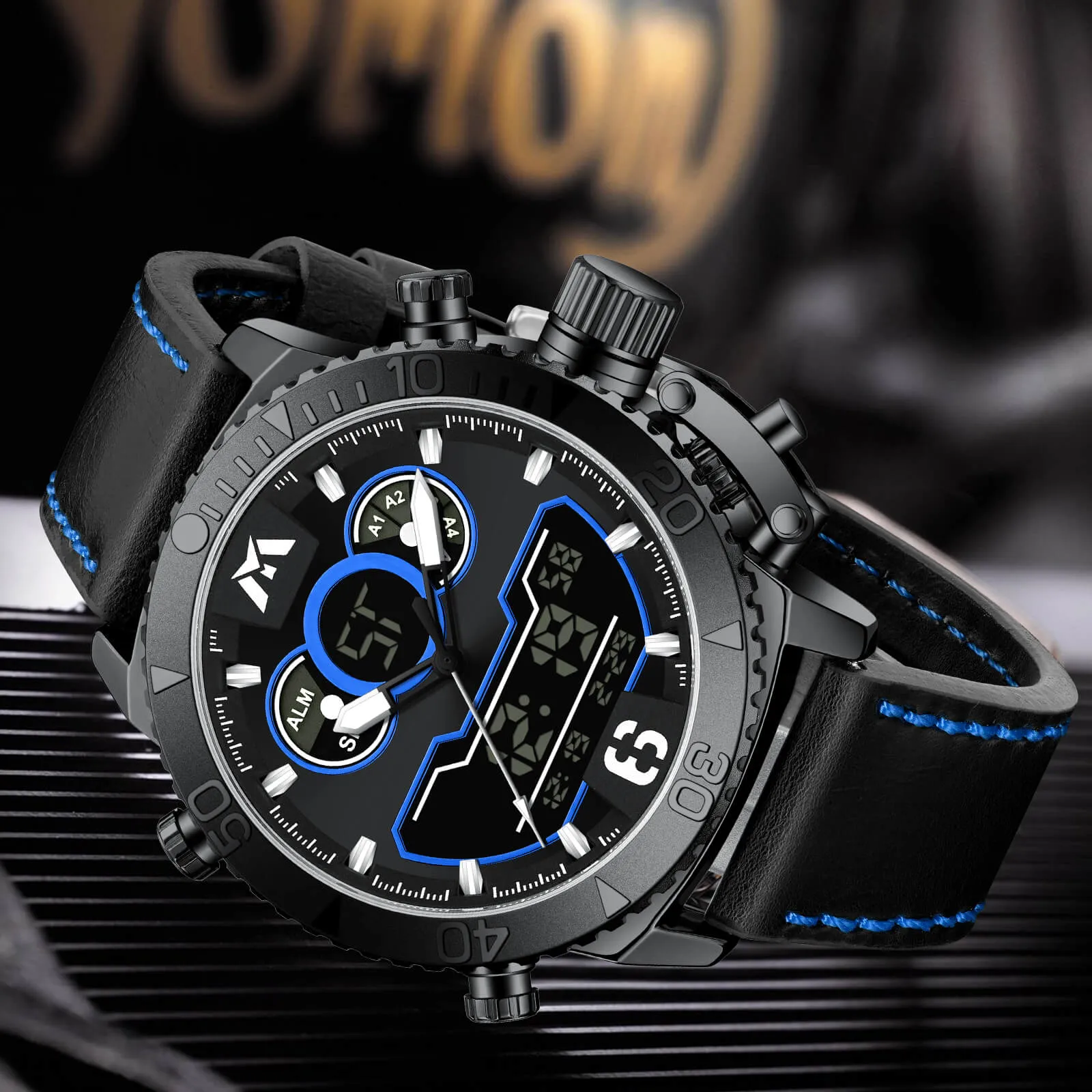 Analog Digital Watch | Leather Band | 8269M