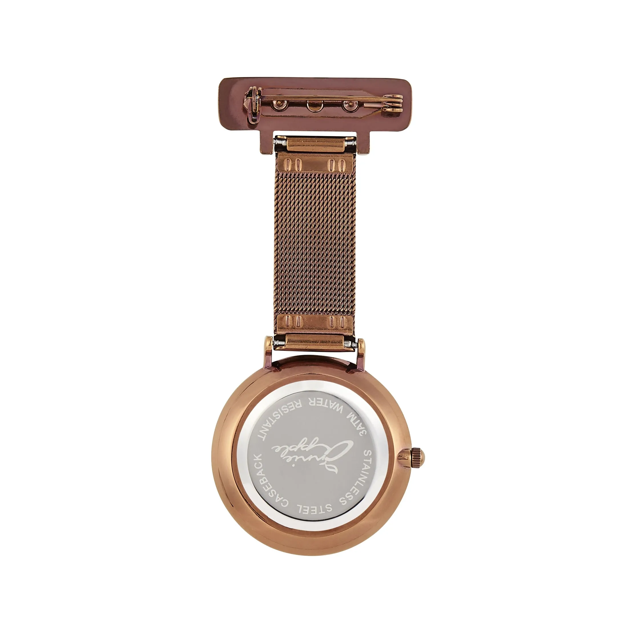 Annie Apple Nurses Fob Watch - Aurora - Rose Gold/Brown - Mesh - 35mm