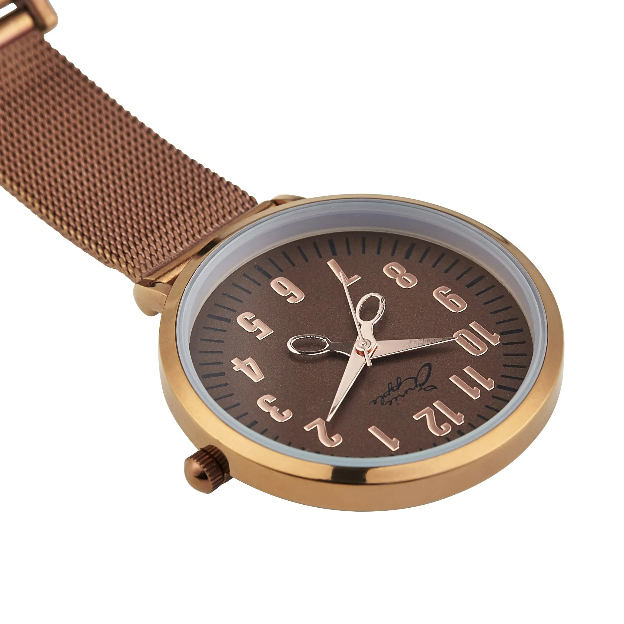 Annie Apple Nurses Fob Watch - Aurora - Rose Gold/Brown - Mesh - 35mm
