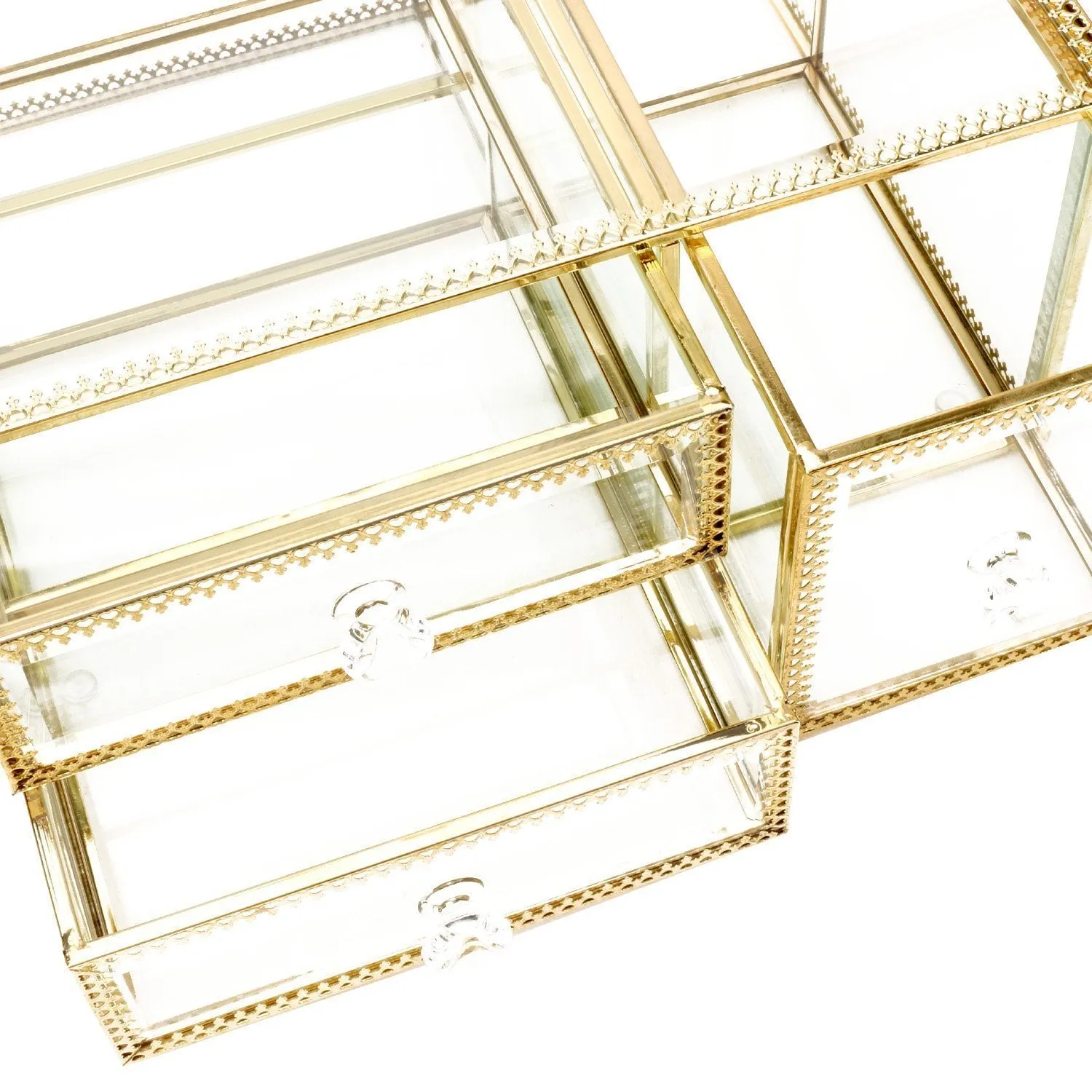 Antique Beauty Display Clear Glass 3Drawers Palette Organizer,Cosmetic Storage, Makeup Container 3Cube Hoder/Beauty Dresser Vanity Cabinet Decorative Keepsake Box