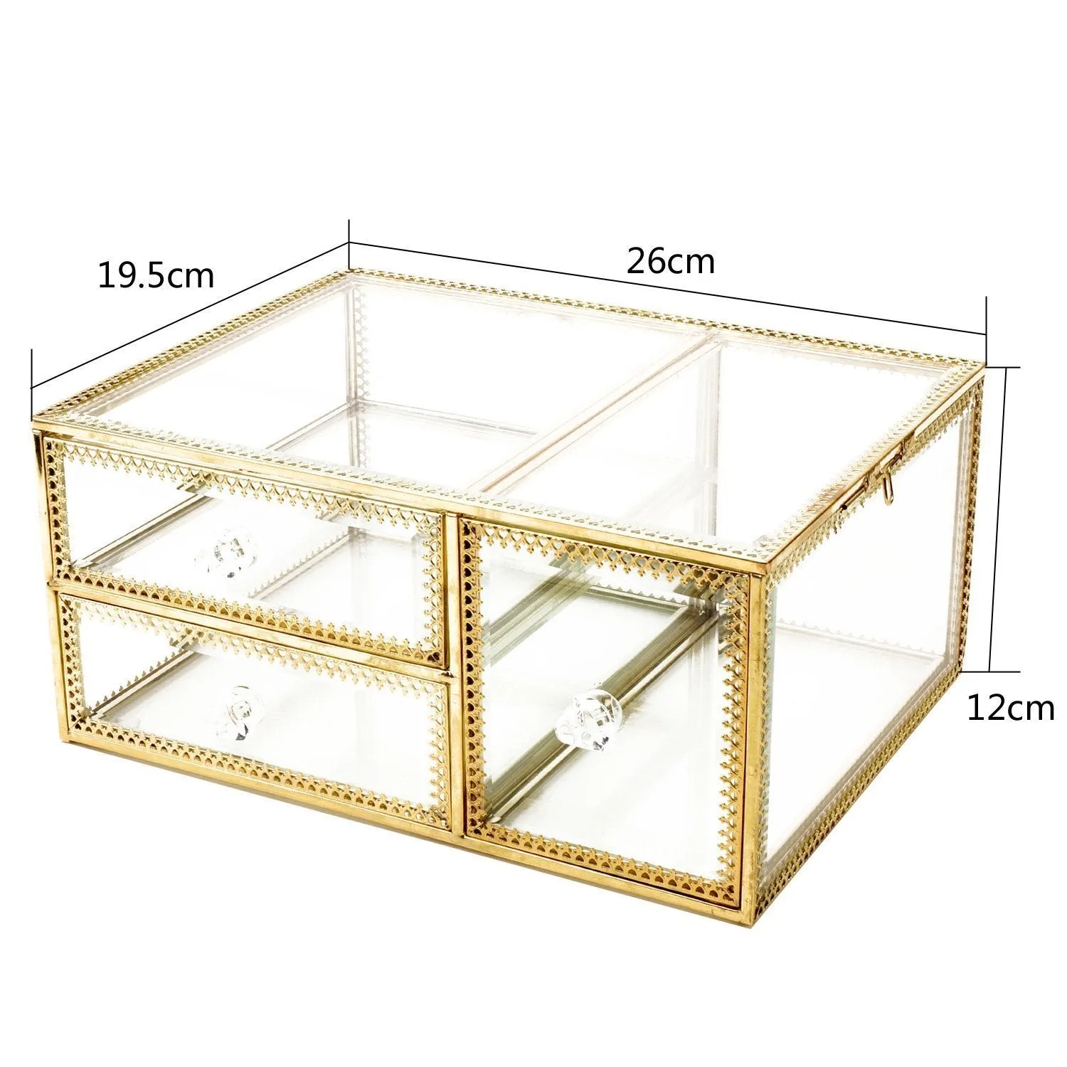 Antique Beauty Display Clear Glass 3Drawers Palette Organizer,Cosmetic Storage, Makeup Container 3Cube Hoder/Beauty Dresser Vanity Cabinet Decorative Keepsake Box