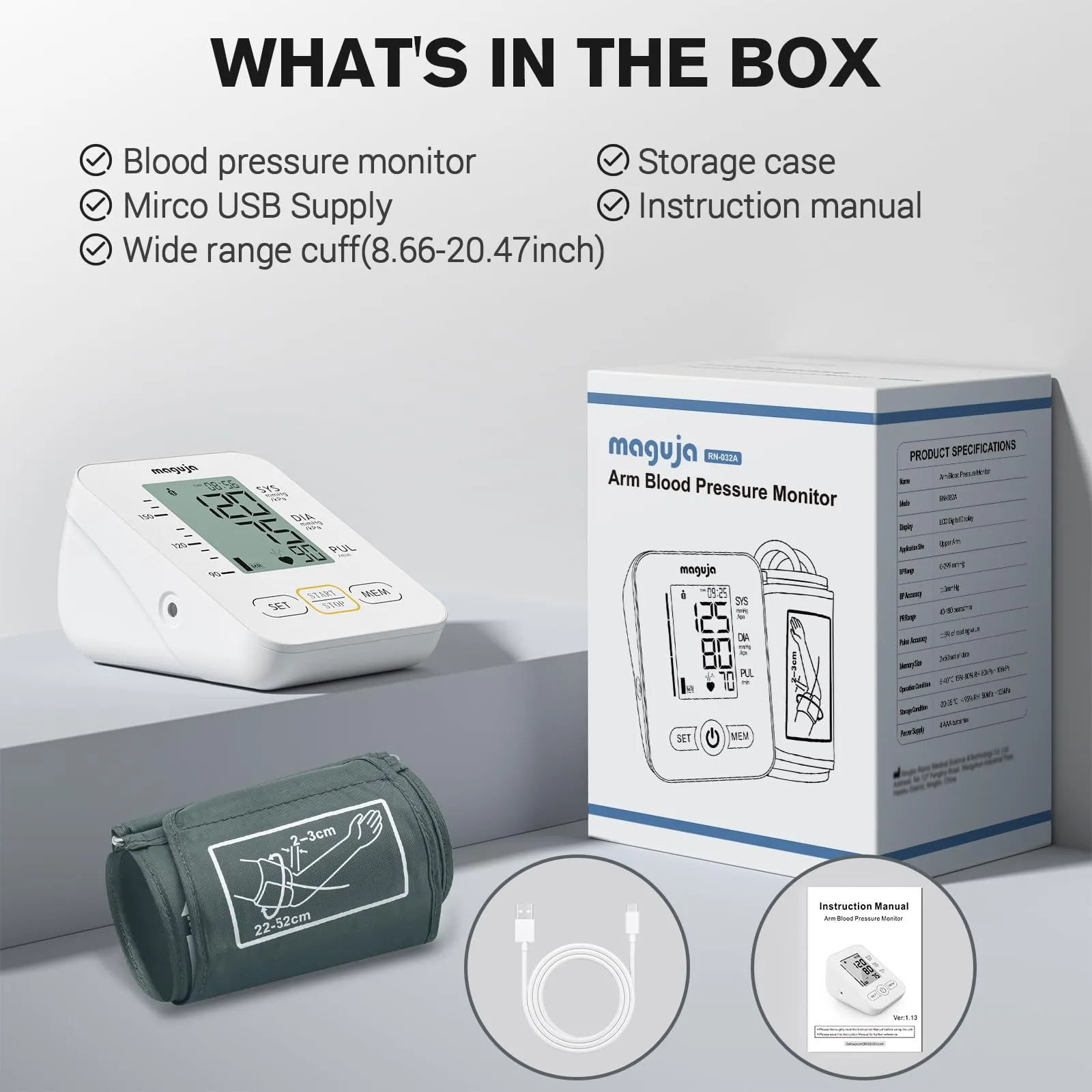 Arm Blood Pressure Monitor,maguja Blood Pressure Machine,BP Monitor Automatic Upper Arm Digital with Blood Pressure Cuff for Home Use