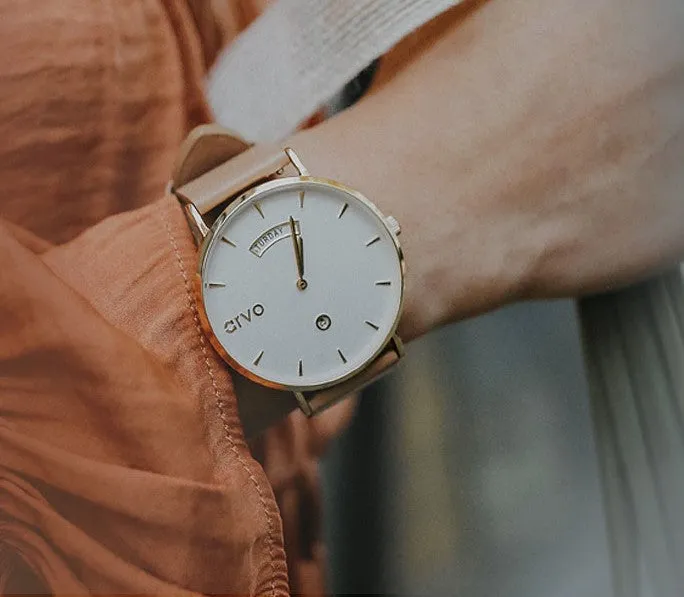 Arvo Awristacrat Watch - Gold - Sand Leather Band