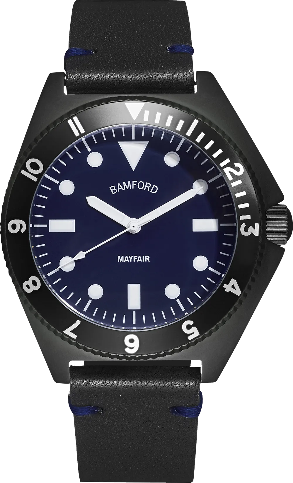Bamford Watch Mayfair Matt Black Navy Dial with White Accents