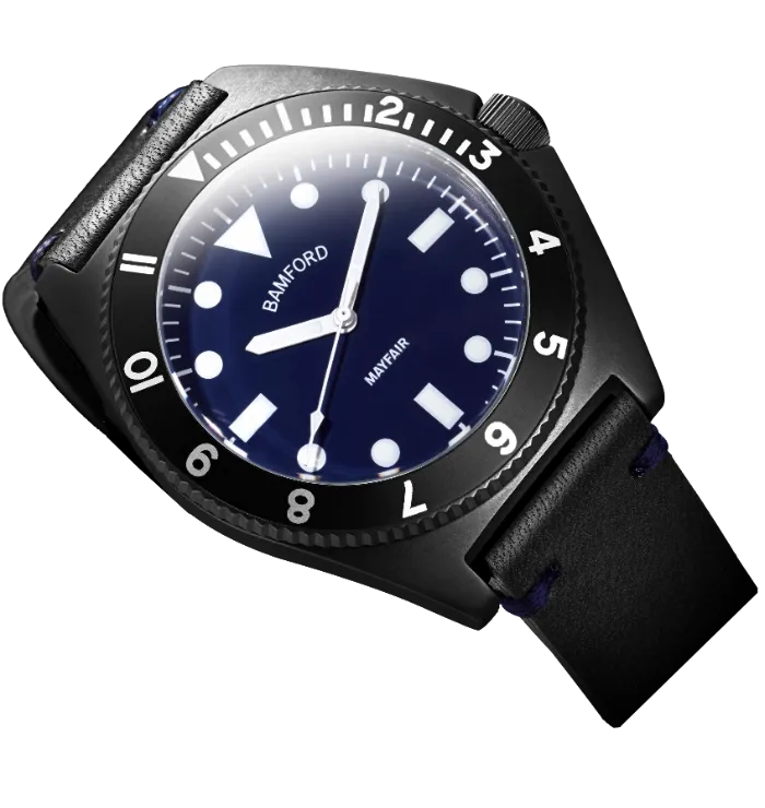 Bamford Watch Mayfair Matt Black Navy Dial with White Accents