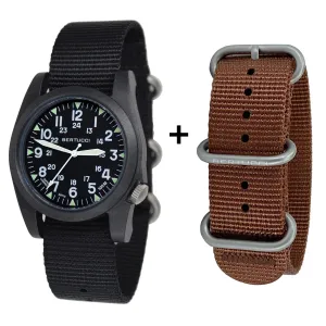 Bertucci Unisex Black Dial Black, Rust Nylon Band Japanese Quartz Watch - 13388B