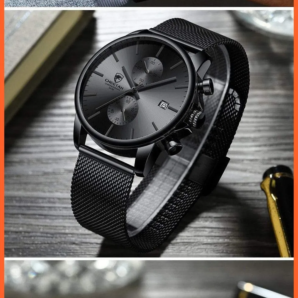 Branded Mens Watch Fashion Business Quartz Wrist Watches | Stainless Steel Mesh Chronograph Casual Wristwatches
