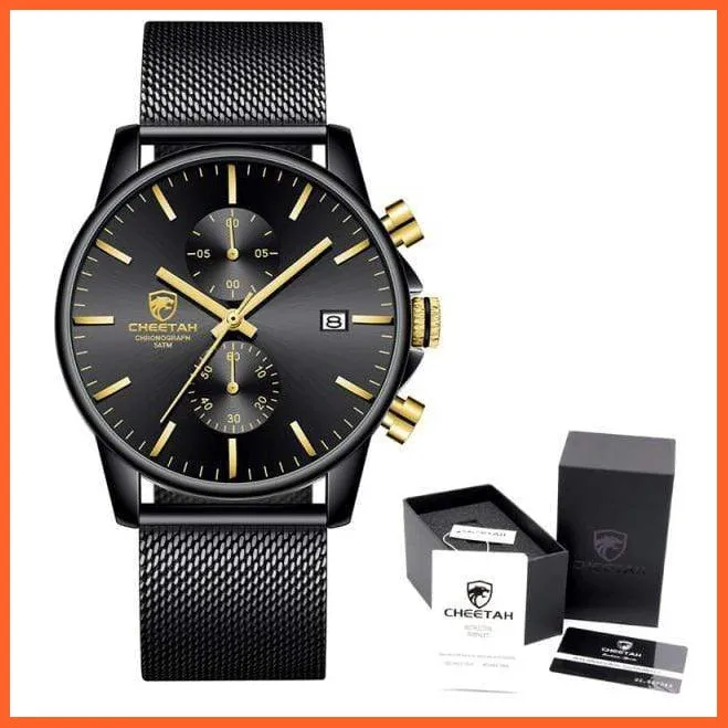 Branded Mens Watch Fashion Business Quartz Wrist Watches | Stainless Steel Mesh Chronograph Casual Wristwatches