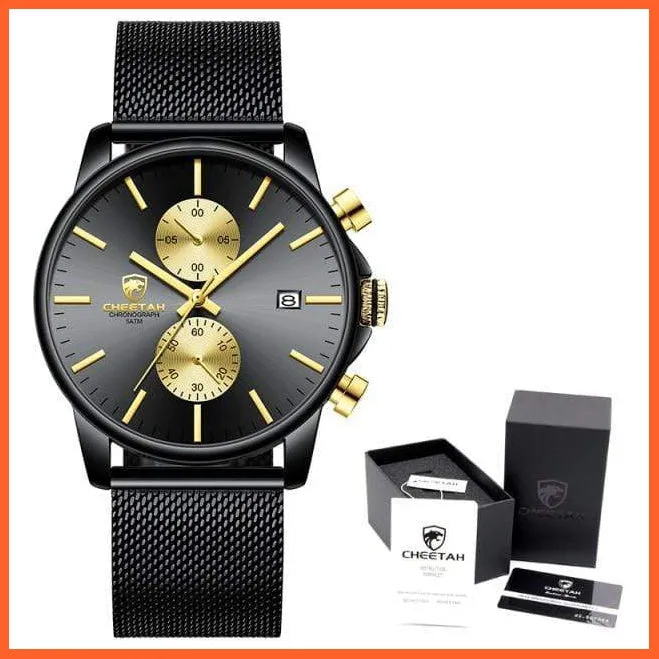 Branded Mens Watch Fashion Business Quartz Wrist Watches | Stainless Steel Mesh Chronograph Casual Wristwatches
