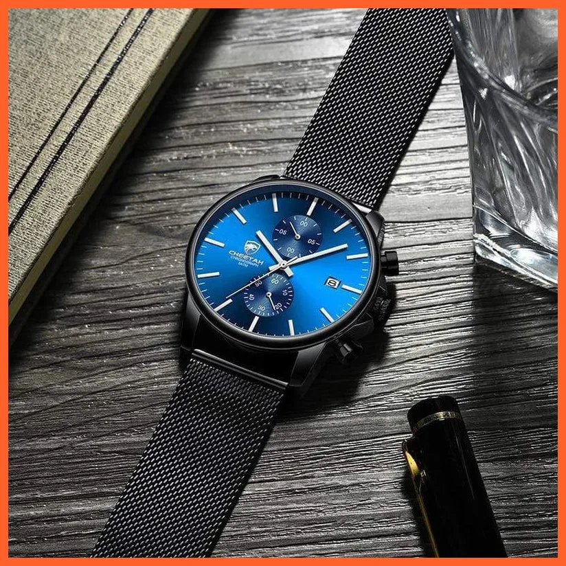 Branded Mens Watch Fashion Business Quartz Wrist Watches | Stainless Steel Mesh Chronograph Casual Wristwatches