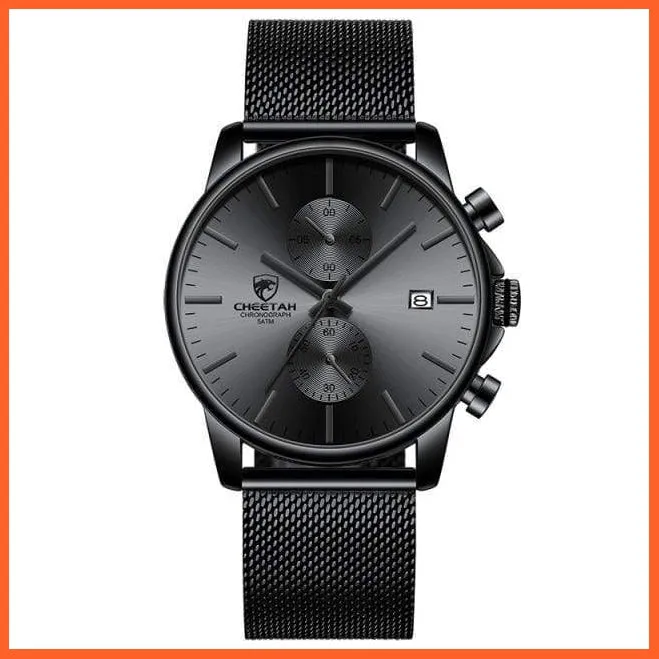 Branded Mens Watch Fashion Business Quartz Wrist Watches | Stainless Steel Mesh Chronograph Casual Wristwatches