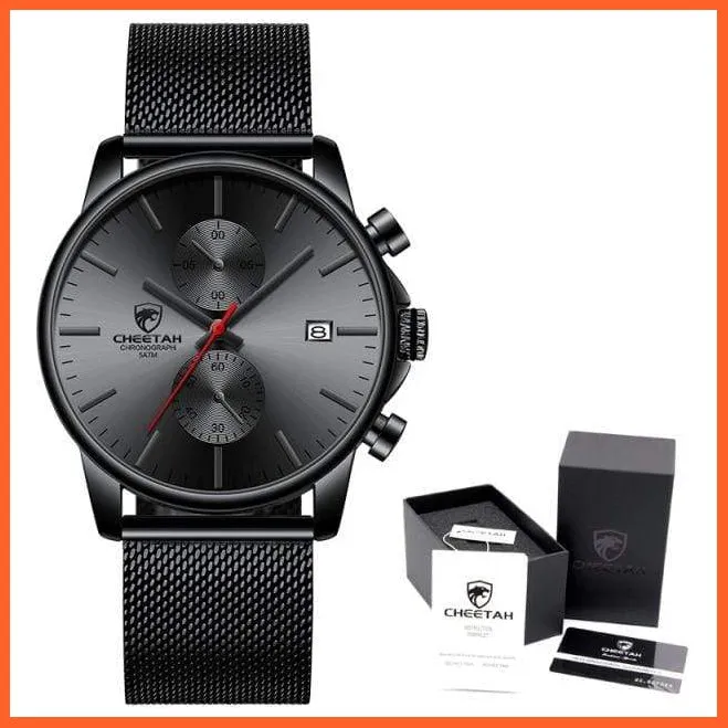 Branded Mens Watch Fashion Business Quartz Wrist Watches | Stainless Steel Mesh Chronograph Casual Wristwatches