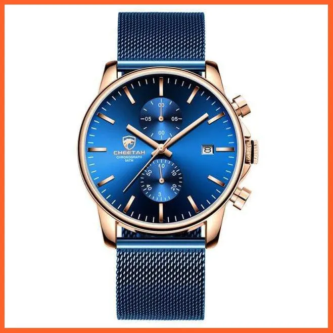 Branded Mens Watch Fashion Business Quartz Wrist Watches | Stainless Steel Mesh Chronograph Casual Wristwatches