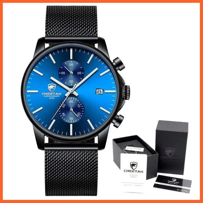 Branded Mens Watch Fashion Business Quartz Wrist Watches | Stainless Steel Mesh Chronograph Casual Wristwatches