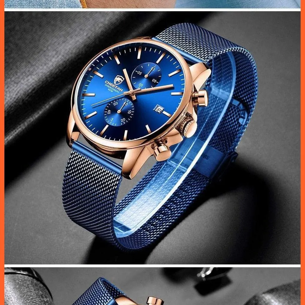 Branded Mens Watch Fashion Business Quartz Wrist Watches | Stainless Steel Mesh Chronograph Casual Wristwatches