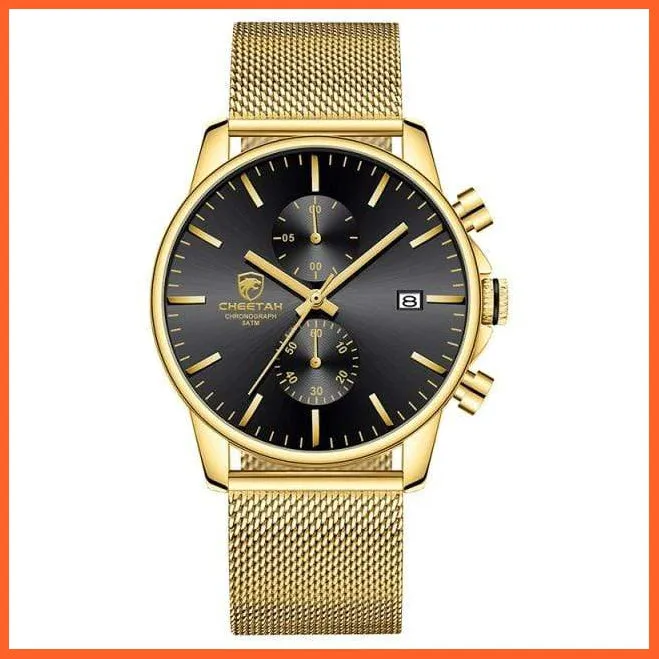 Branded Mens Watch Fashion Business Quartz Wrist Watches | Stainless Steel Mesh Chronograph Casual Wristwatches