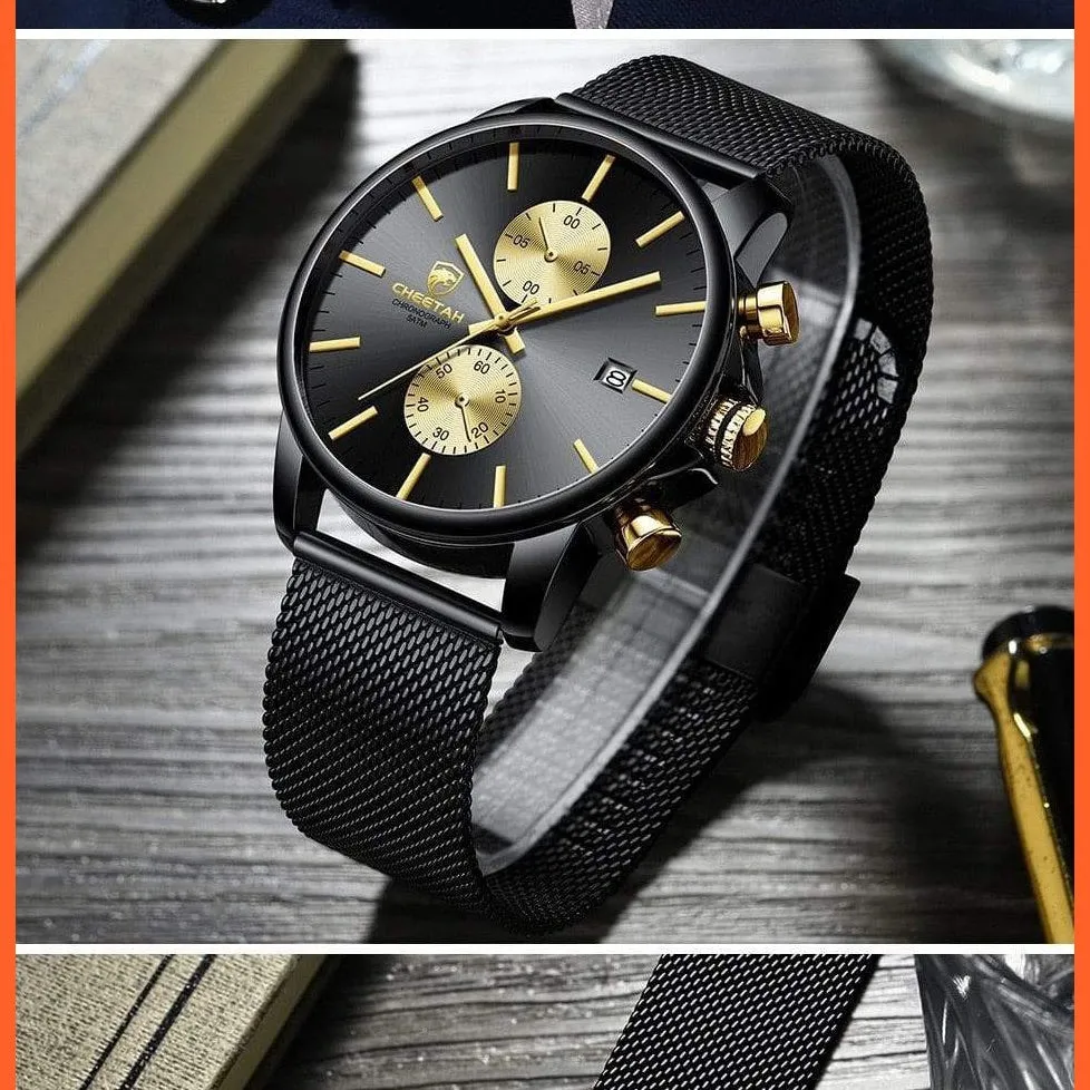 Branded Mens Watch Fashion Business Quartz Wrist Watches | Stainless Steel Mesh Chronograph Casual Wristwatches