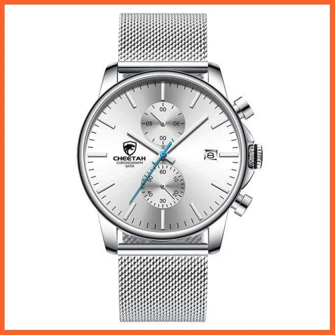 Branded Mens Watch Fashion Business Quartz Wrist Watches | Stainless Steel Mesh Chronograph Casual Wristwatches
