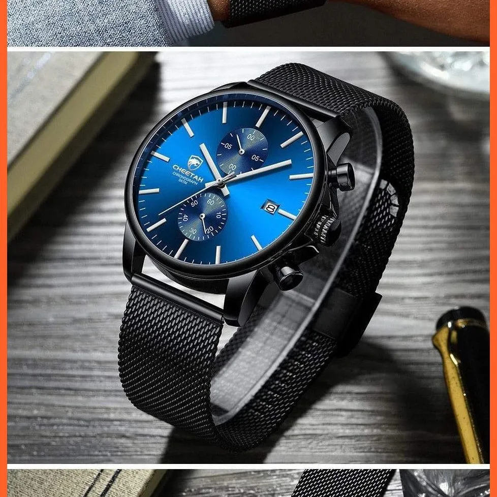 Branded Mens Watch Fashion Business Quartz Wrist Watches | Stainless Steel Mesh Chronograph Casual Wristwatches