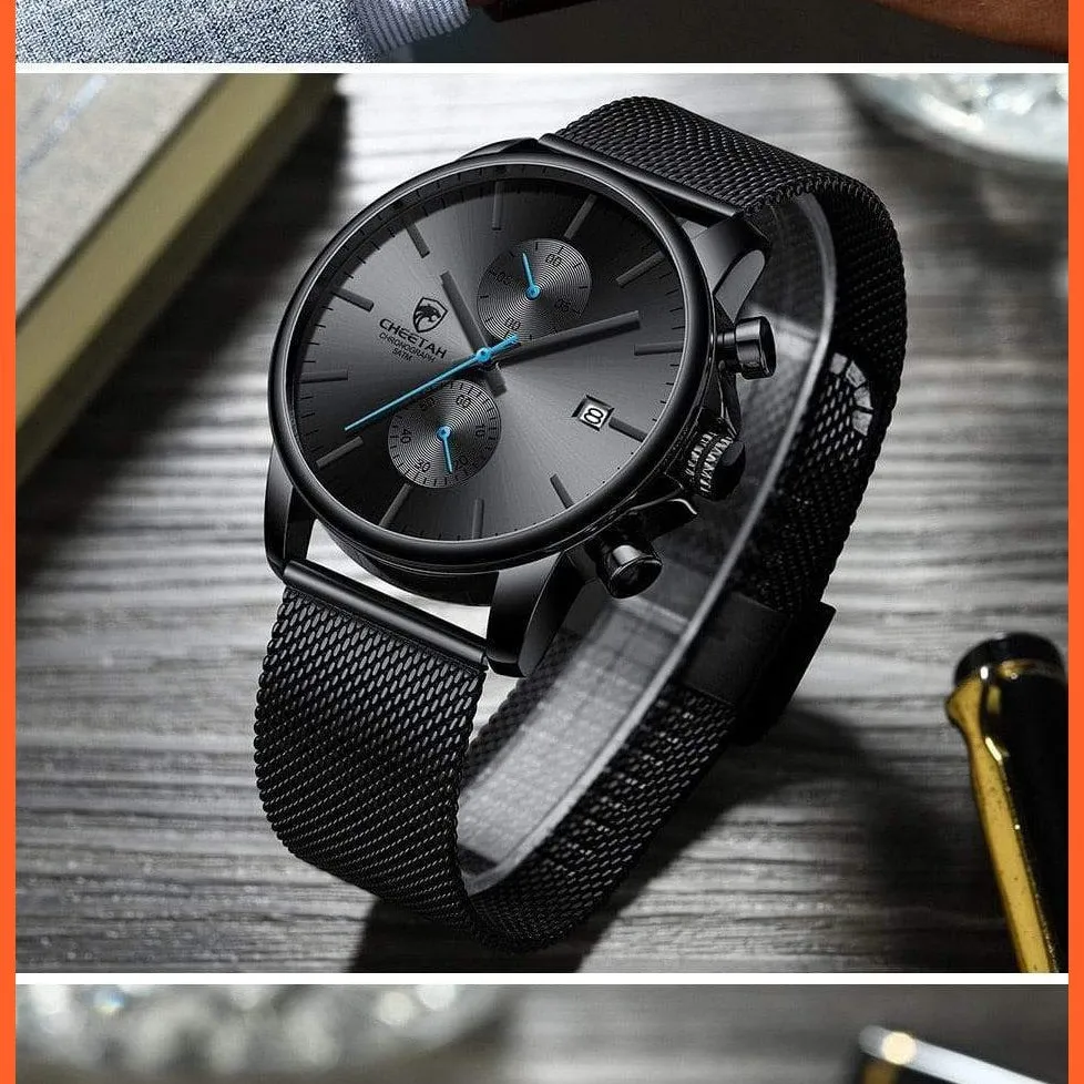Branded Mens Watch Fashion Business Quartz Wrist Watches | Stainless Steel Mesh Chronograph Casual Wristwatches