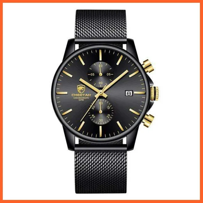 Branded Mens Watch Fashion Business Quartz Wrist Watches | Stainless Steel Mesh Chronograph Casual Wristwatches