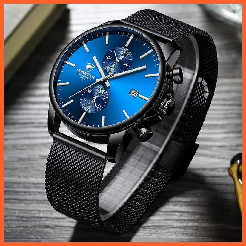 Branded Mens Watch Fashion Business Quartz Wrist Watches | Stainless Steel Mesh Chronograph Casual Wristwatches