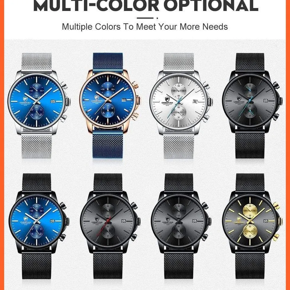 Branded Mens Watch Fashion Business Quartz Wrist Watches | Stainless Steel Mesh Chronograph Casual Wristwatches
