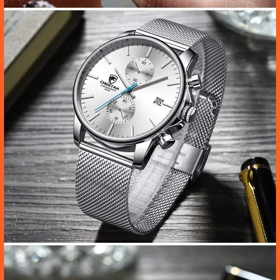 Branded Mens Watch Fashion Business Quartz Wrist Watches | Stainless Steel Mesh Chronograph Casual Wristwatches