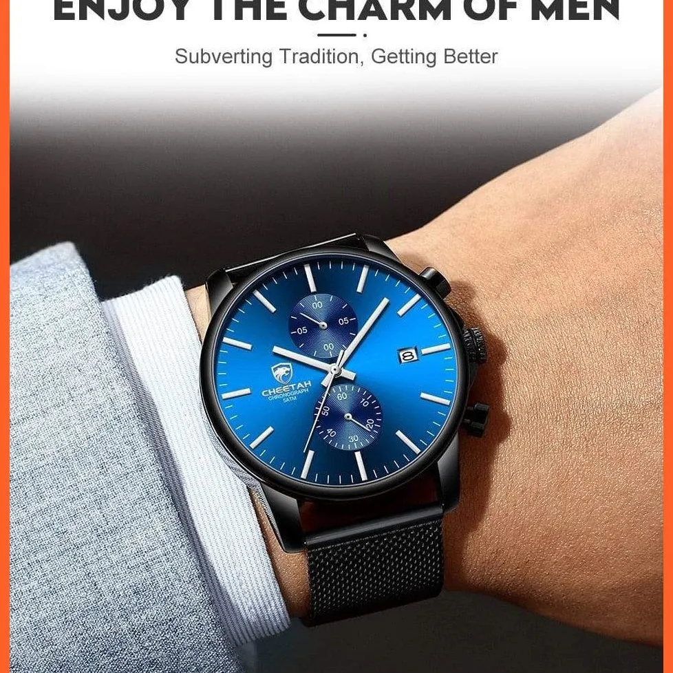Branded Mens Watch Fashion Business Quartz Wrist Watches | Stainless Steel Mesh Chronograph Casual Wristwatches