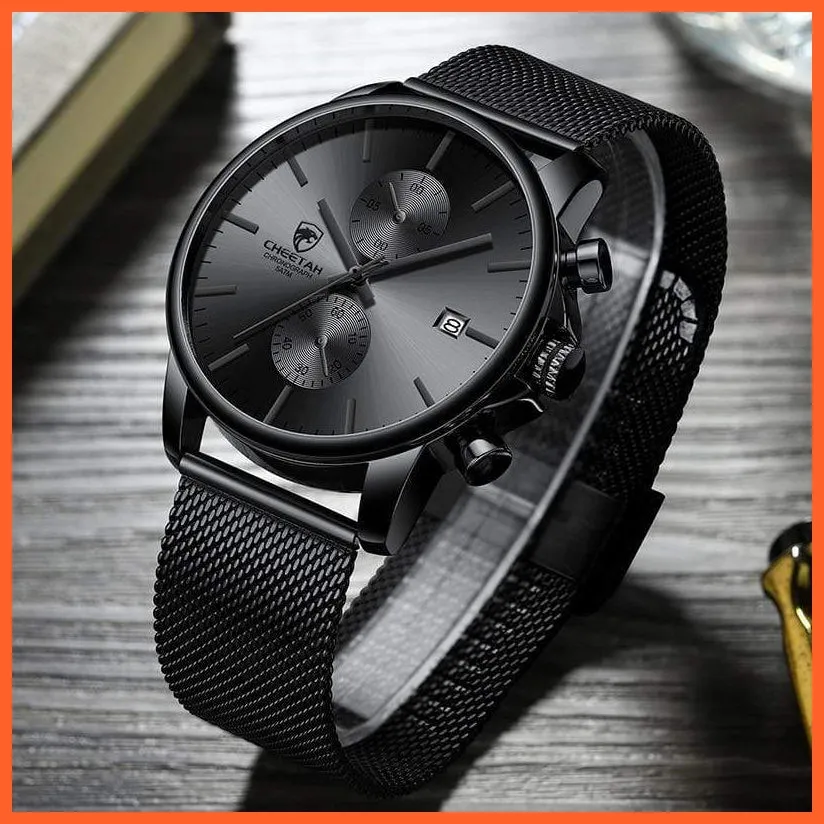 Branded Mens Watch Fashion Business Quartz Wrist Watches | Stainless Steel Mesh Chronograph Casual Wristwatches