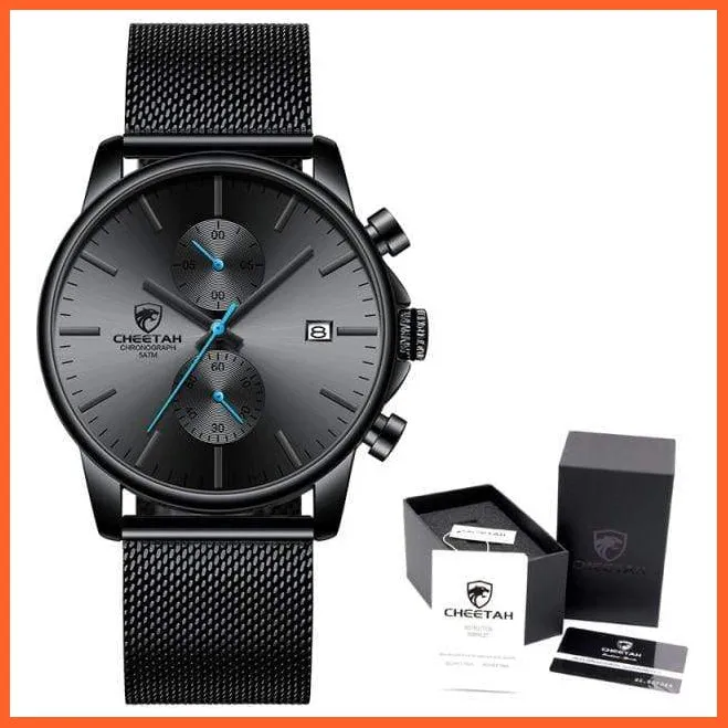 Branded Mens Watch Fashion Business Quartz Wrist Watches | Stainless Steel Mesh Chronograph Casual Wristwatches