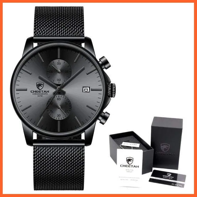 Branded Mens Watch Fashion Business Quartz Wrist Watches | Stainless Steel Mesh Chronograph Casual Wristwatches
