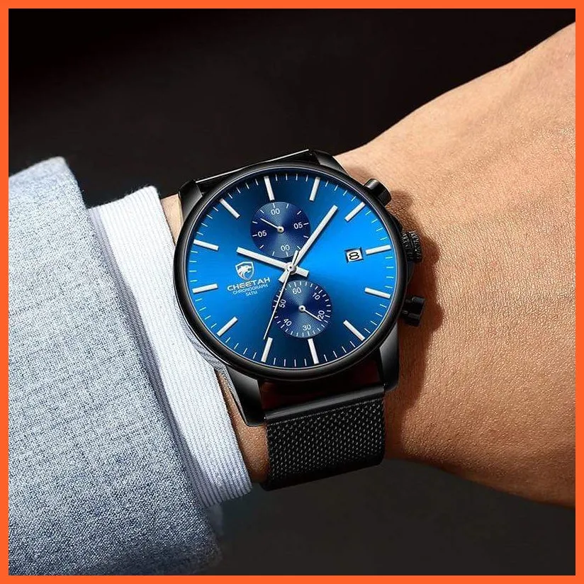 Branded Mens Watch Fashion Business Quartz Wrist Watches | Stainless Steel Mesh Chronograph Casual Wristwatches