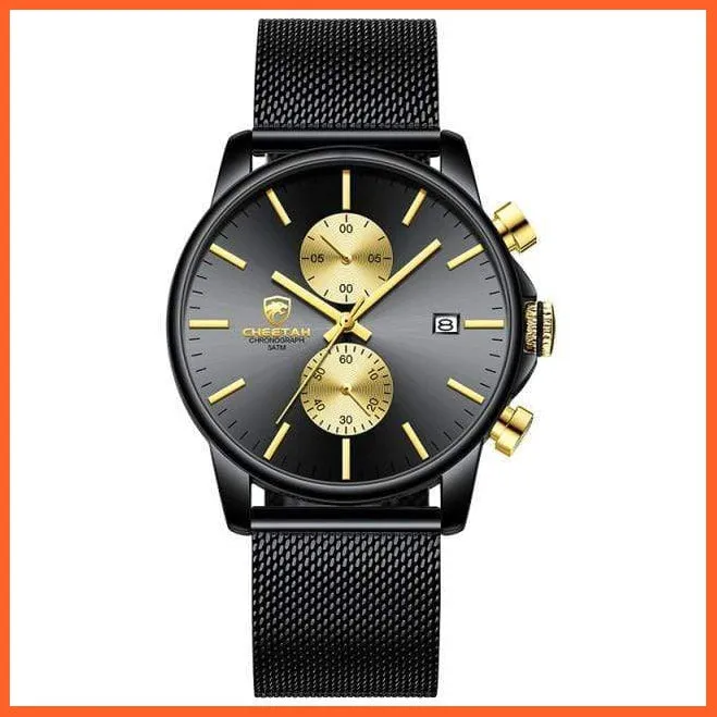 Branded Mens Watch Fashion Business Quartz Wrist Watches | Stainless Steel Mesh Chronograph Casual Wristwatches