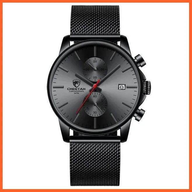 Branded Mens Watch Fashion Business Quartz Wrist Watches | Stainless Steel Mesh Chronograph Casual Wristwatches