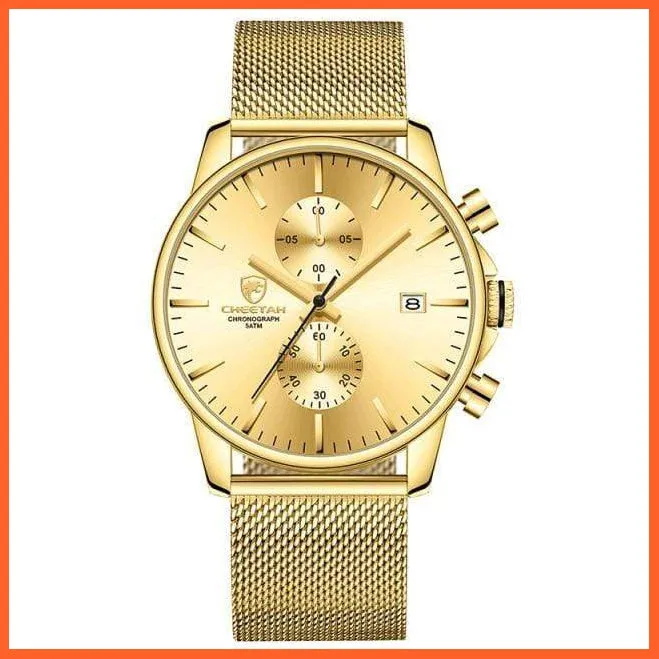 Branded Mens Watch Fashion Business Quartz Wrist Watches | Stainless Steel Mesh Chronograph Casual Wristwatches