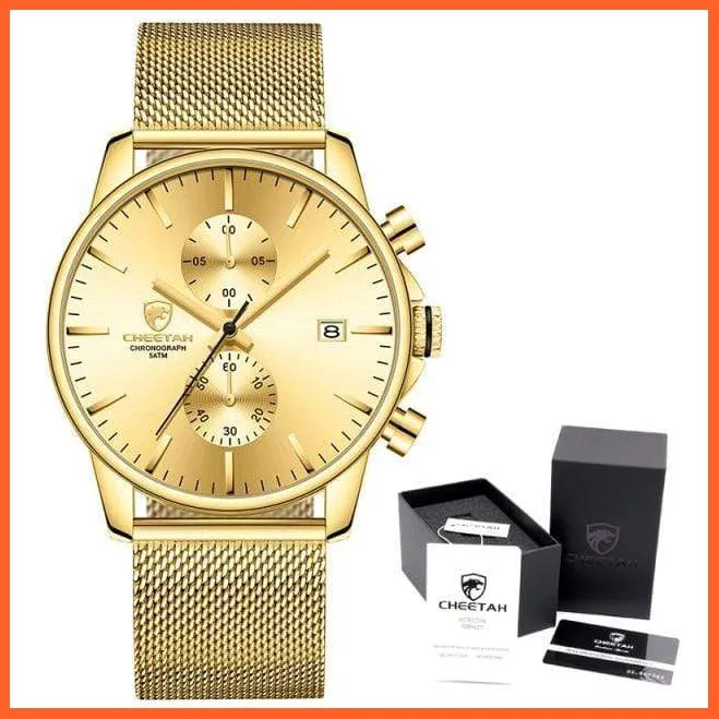 Branded Mens Watch Fashion Business Quartz Wrist Watches | Stainless Steel Mesh Chronograph Casual Wristwatches