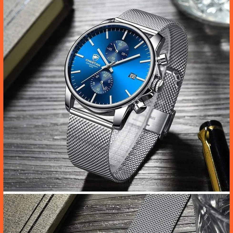 Branded Mens Watch Fashion Business Quartz Wrist Watches | Stainless Steel Mesh Chronograph Casual Wristwatches