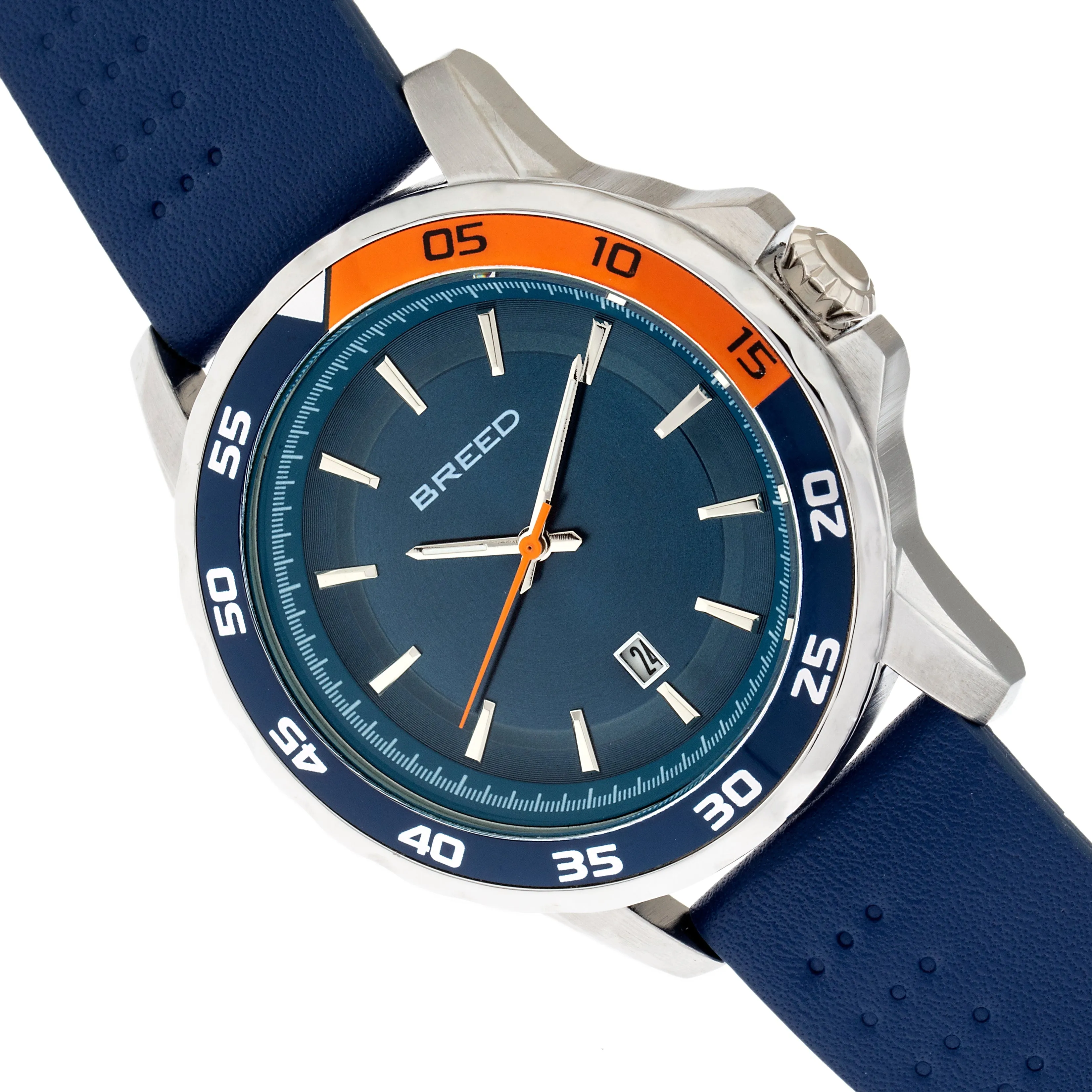 Breed Revolution Leather-Band Watch w/Date - Navy