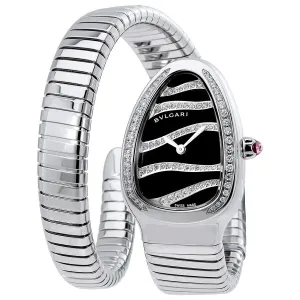 Bvlgari Serpenti Tubogas Black Dial Steel Diamond Ladies Watch 102440