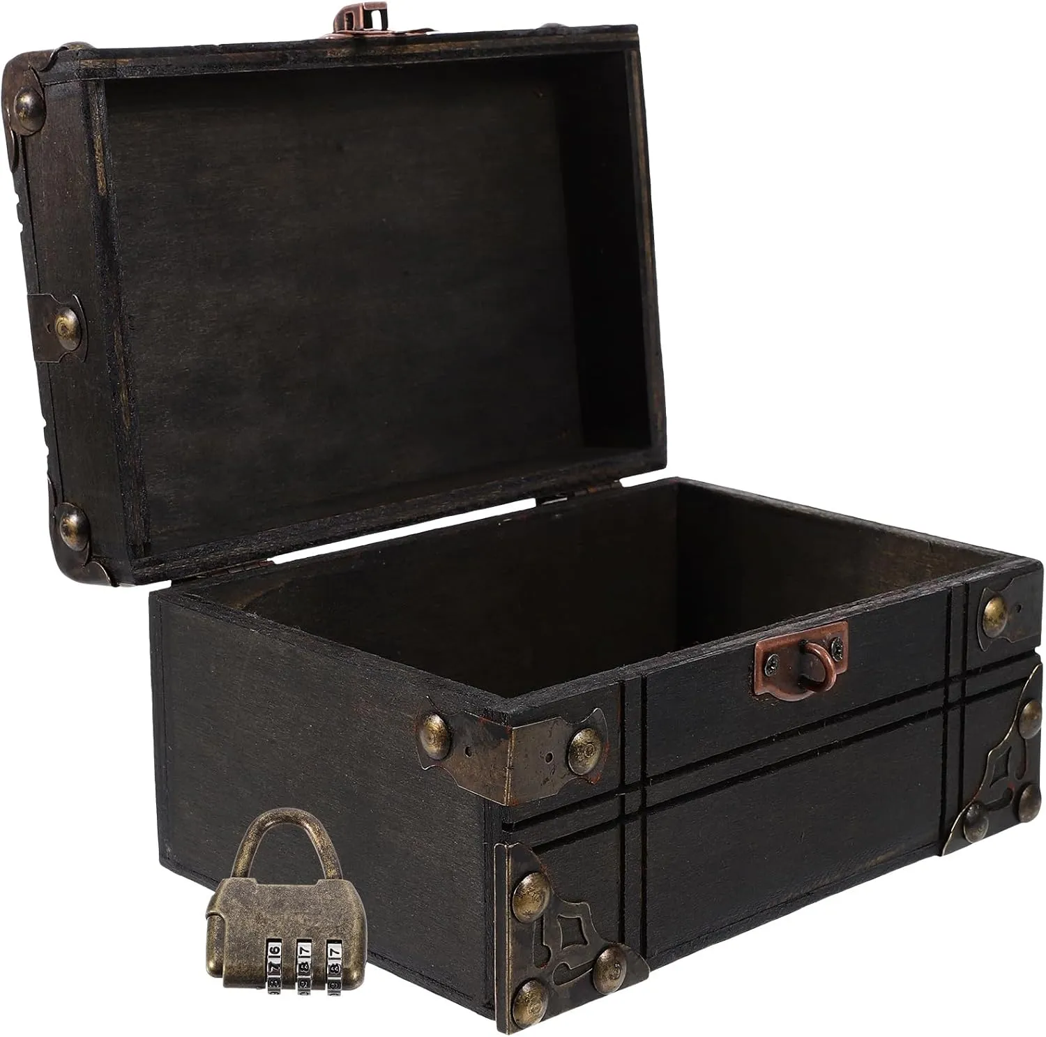 Cabilock Pirate Treasure Box, Treasure Chest with Lock and Key Wooden Piggy Bank Vintage Jewelry Box Treasures Collection Box for Birthday Pirate Party Favor