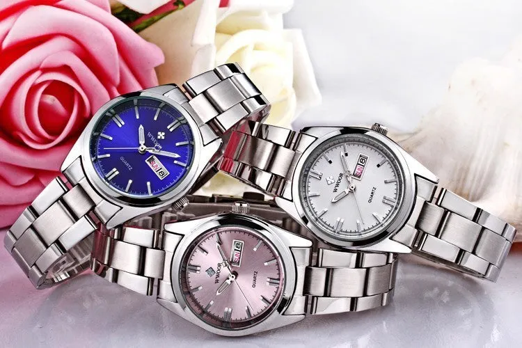 Casual Date Day Clock Stainless Steel Ladies Quartz Watch