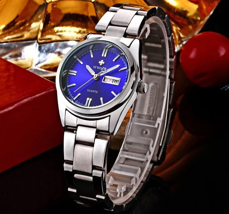 Casual Date Day Clock Stainless Steel Ladies Quartz Watch