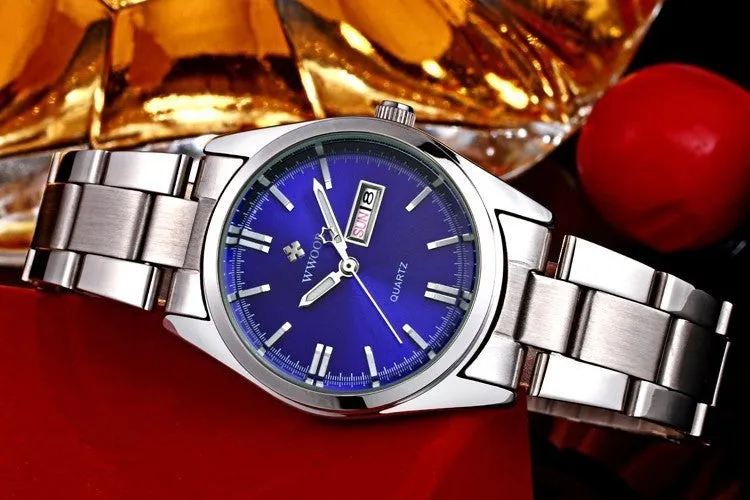 Casual Date Day Clock Stainless Steel Ladies Quartz Watch
